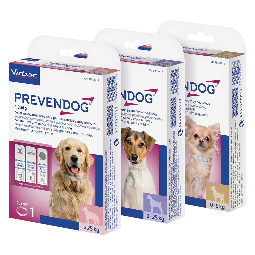ANTIPARASITÄRES HALSBAND FÜR HUNDE 'PREVENDOG' > 25 kg - 75 cm (Karton mit 2 Stück)
