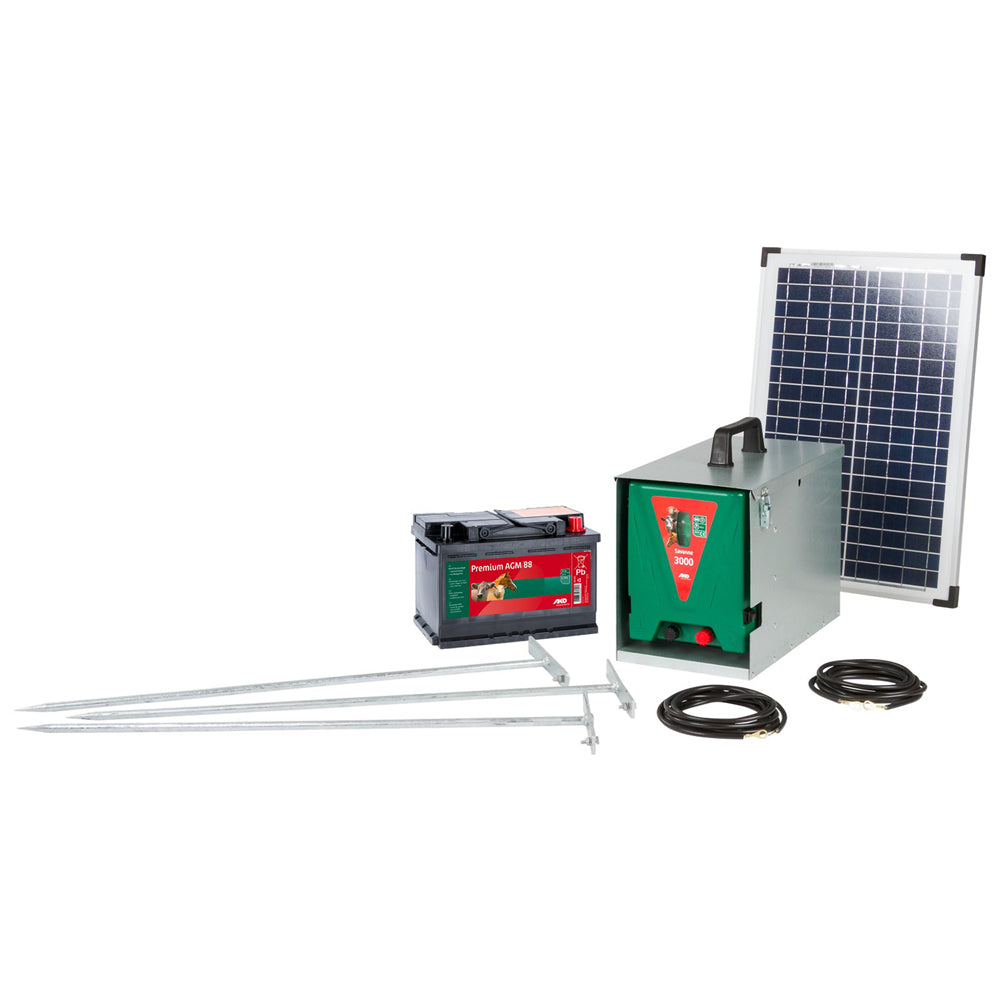 ÉLECTRIFICATEUR À PANNEAU SOLAIRE EN KIT « SAVANNE 3000 » 12 V - énergie : charge 4,5 J - décharge 3 J (max.)