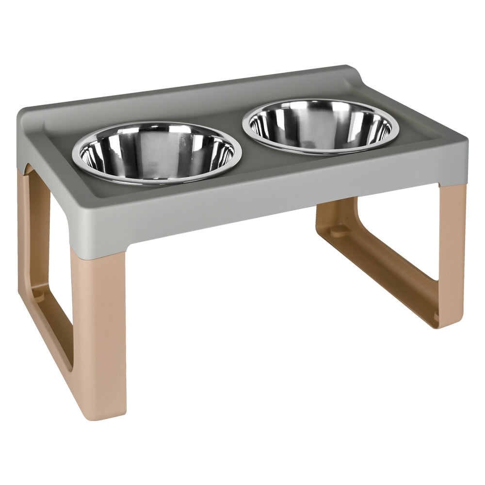 REHAUSSEUR GAMELLE CHIEN/CHAT 'LIFTER' cm. 41 x 26 x h. 20 - gamelles Ø 2 x 11 - mocaccino