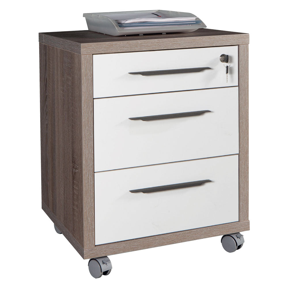 CAISSON DE BUREAU 3 TIROIRS LIGNE 'DISEGNO' cm. 45 x 48 x H.63 - ciment/blanc