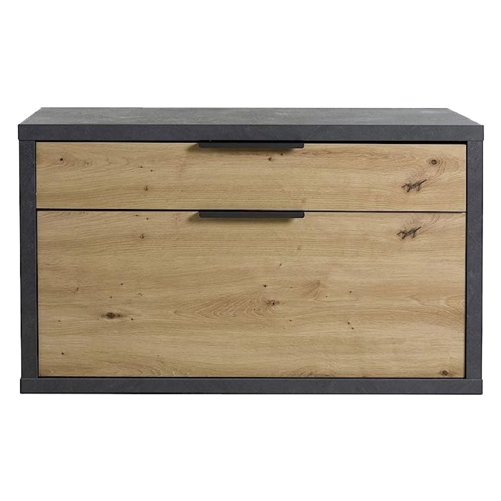 BANC COFFRE 1 TIROIR ABATTANT GAMME « SEGNO » 35 x 85 x H.52 cm - chêne/gris
