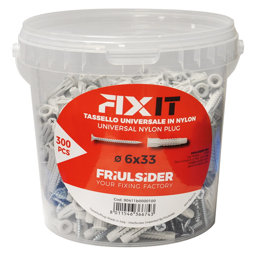 NYLON-DÜBEL 'FIXIT' Ø 6 x 33 mm SCHRAUBE 4 x 40 mm 300 Stk.