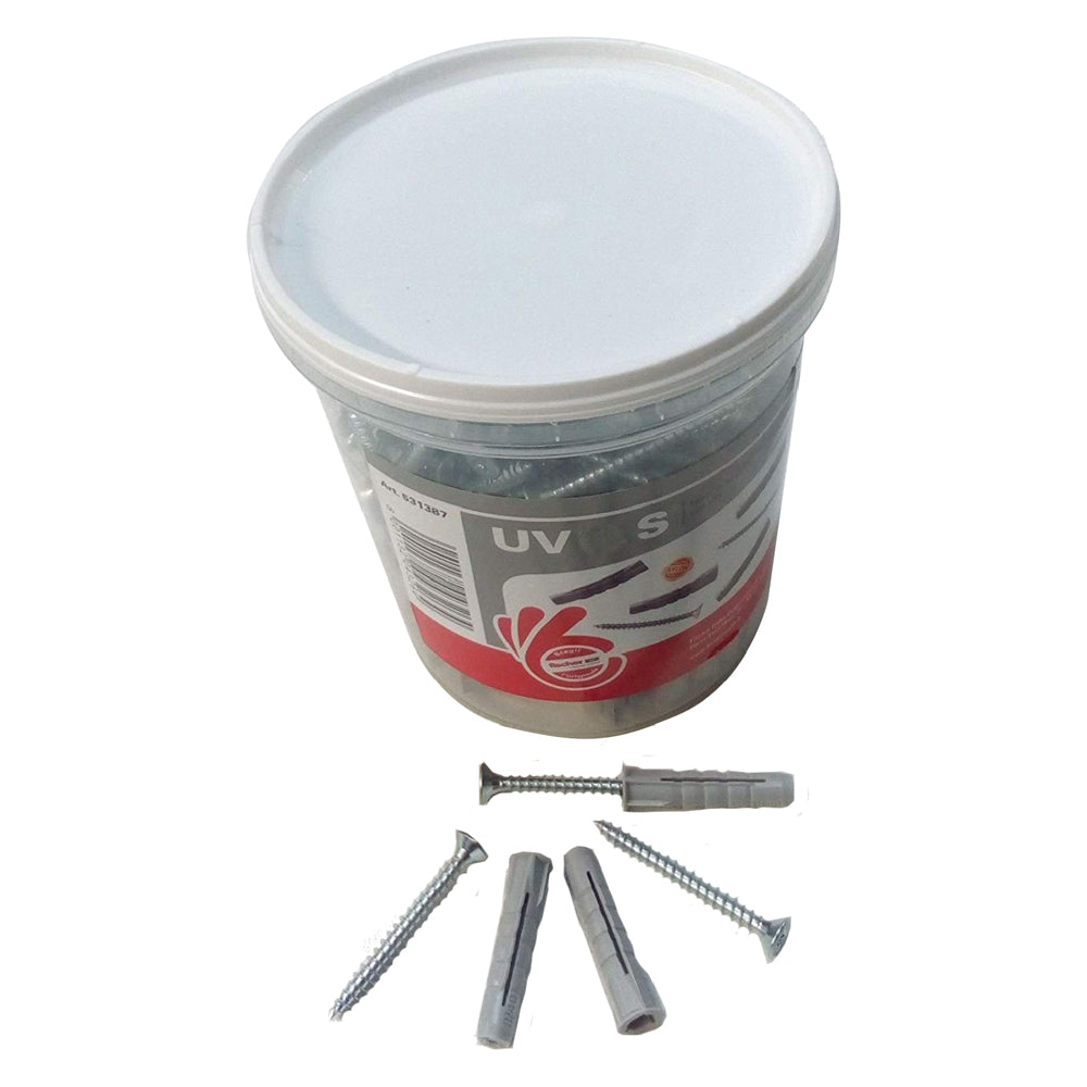 CHEVILLE NYLON AVEC VIS 'UV' Ø 10 x 40 + vis 5 x 60mm (50 pces)