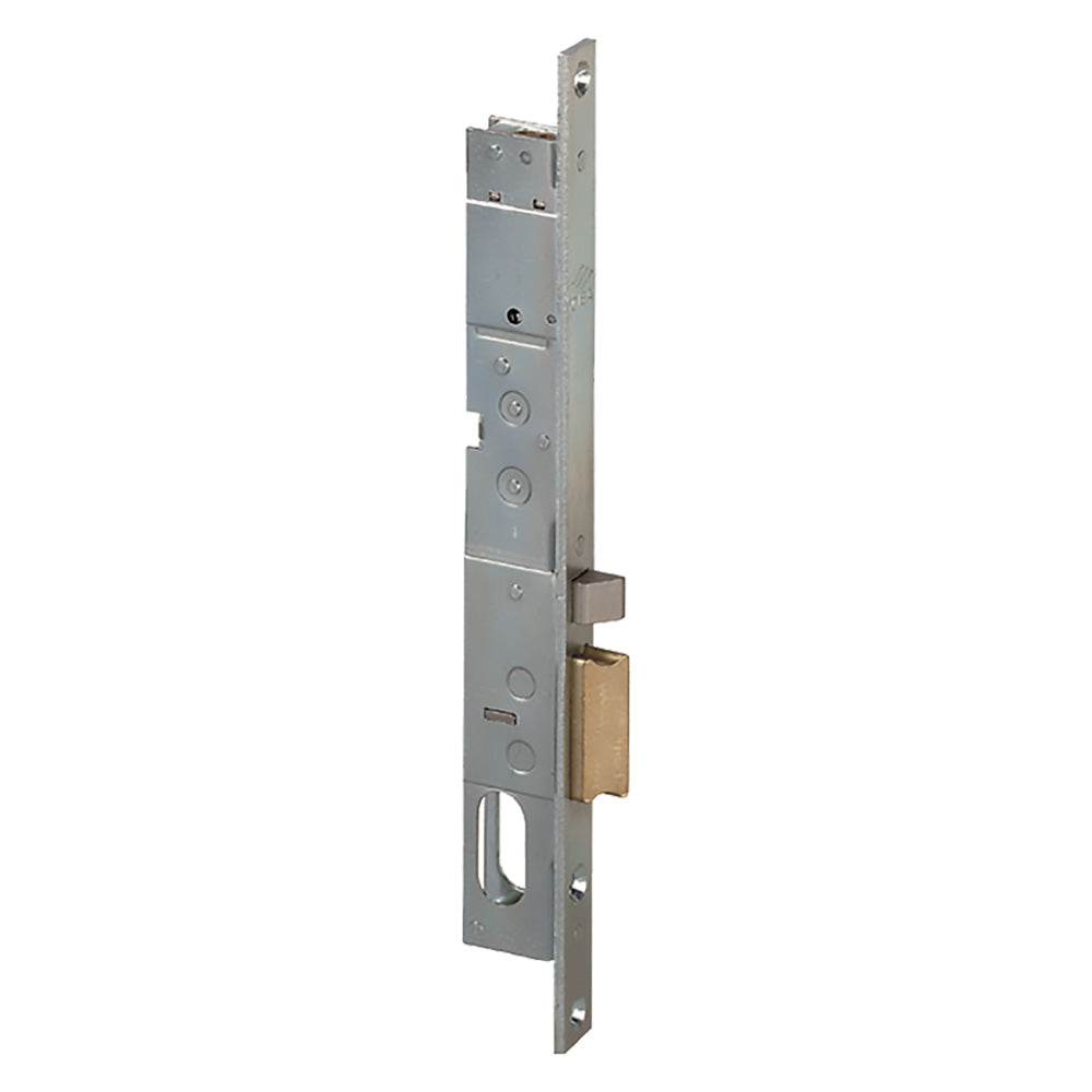 SERRURE ÉLECTRIQUE À ENCASTRER POUR MONTANTS ALUMINIUM ART. 14020 - 14021 E18 DR -têtière 20 mm pêne autobloquant.