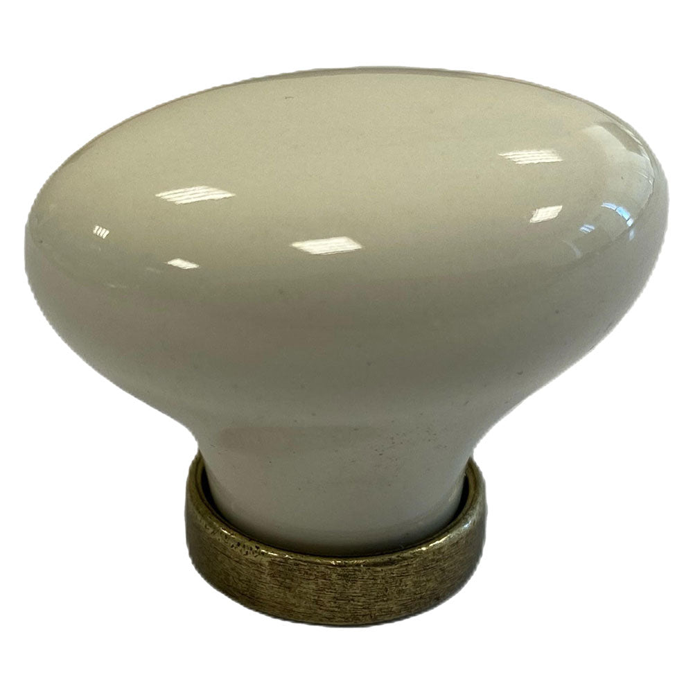 BOUTON DE MEUBLE 'OVALE' base or brillant / fond blanc sans décor