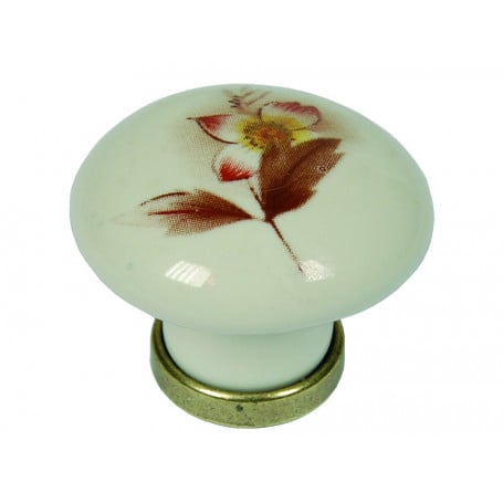 BOUTON DE MEUBLE EN CÉRAMIQUE « P04 » Ø 31 mm - Ivoire décor 02