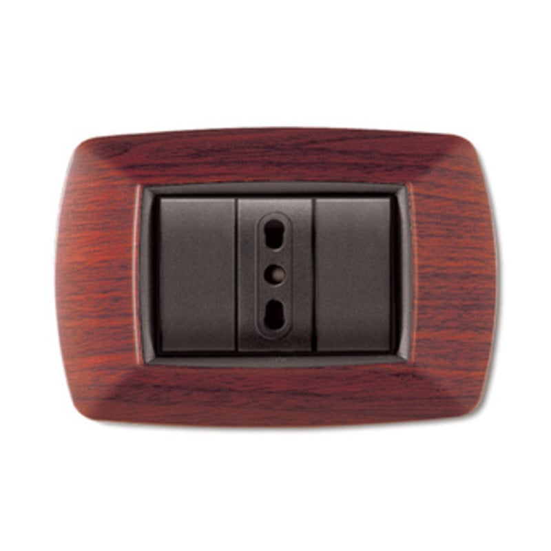 PLACCA COPRINTERRUTTORE LEGNO SCURO 'MYLIFE' 3 moduli