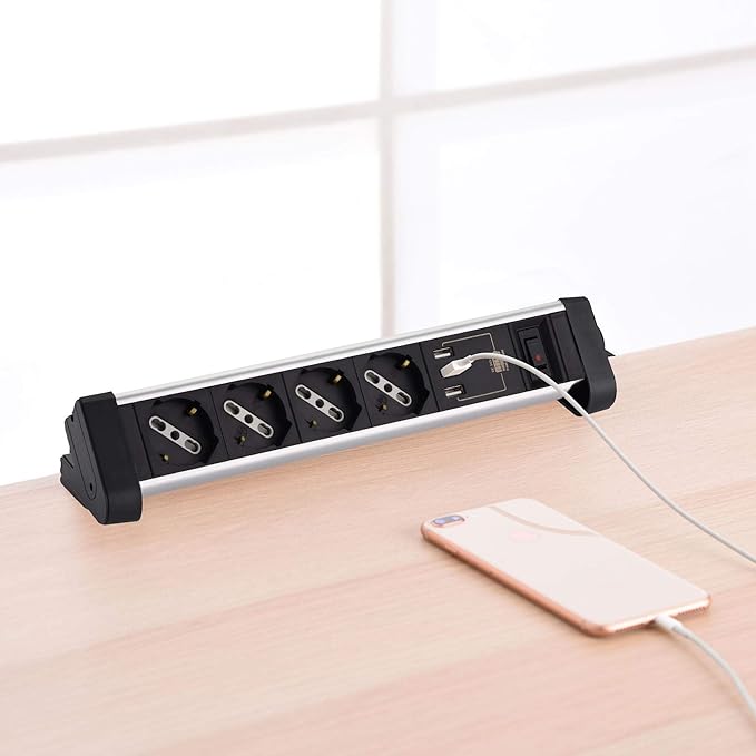 BLOC DE PRISE DE BUREAU AVEC INTERRUPTEUR 2 prises + 2 USB