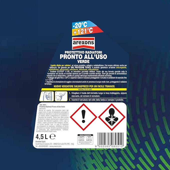 LIQUIDO RADIATORI PRONTO ALL'USO VERDE AREXONS 1 lt