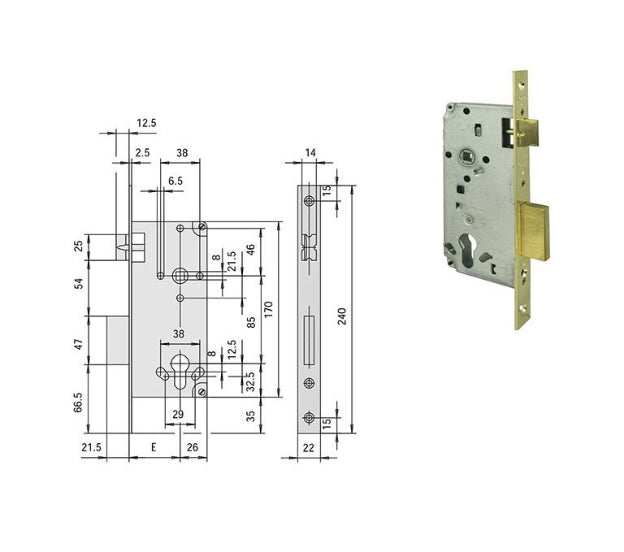 SERRURE À MORTAISER À CYLINDRE PROFIL EUROPÉEN ART. 5C611 CISA E40
