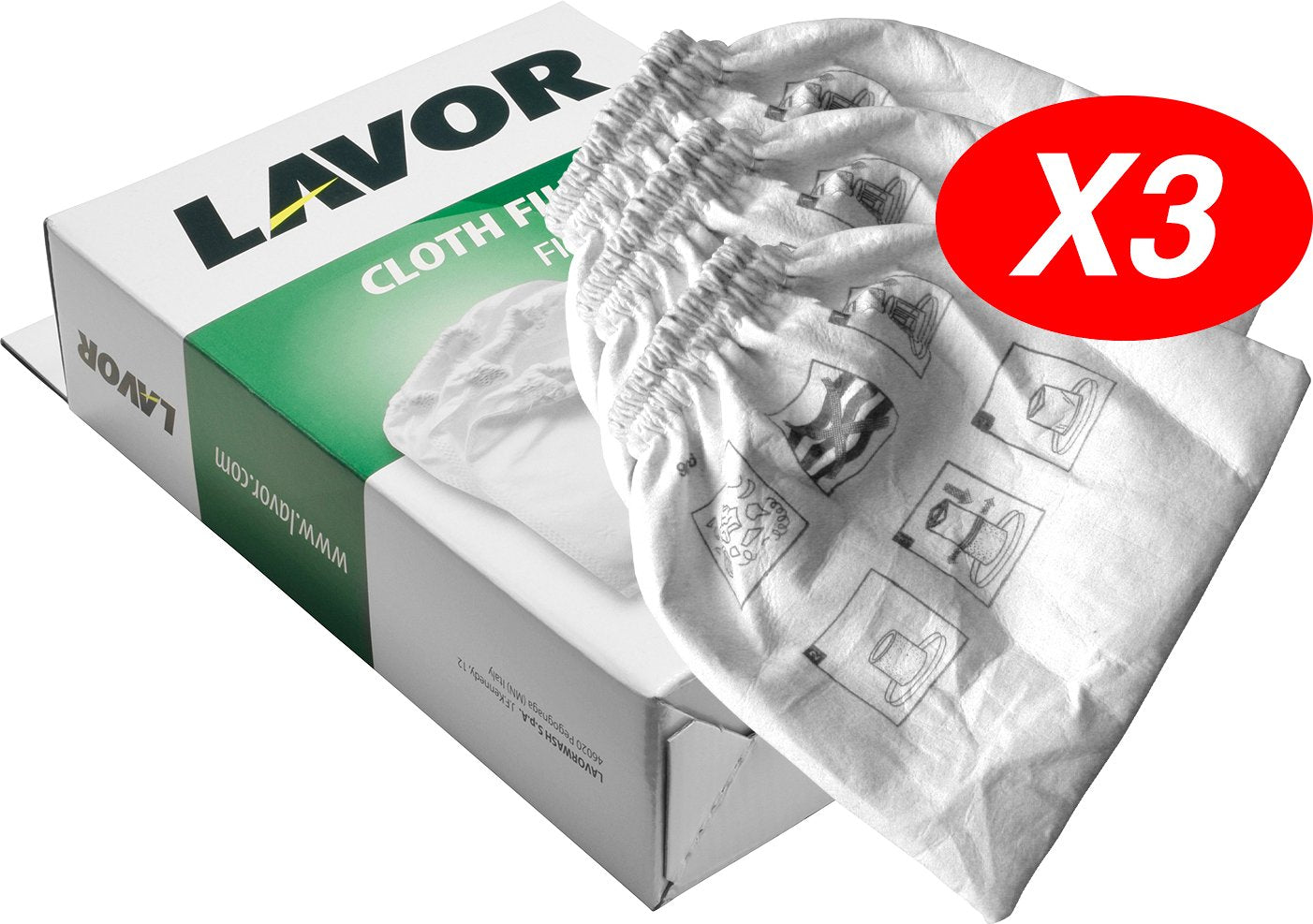 FILTRE EN TISSU DE RECHANGE POUR ASPIRATEUR « LAVOR » Paquet de 3 pièces
