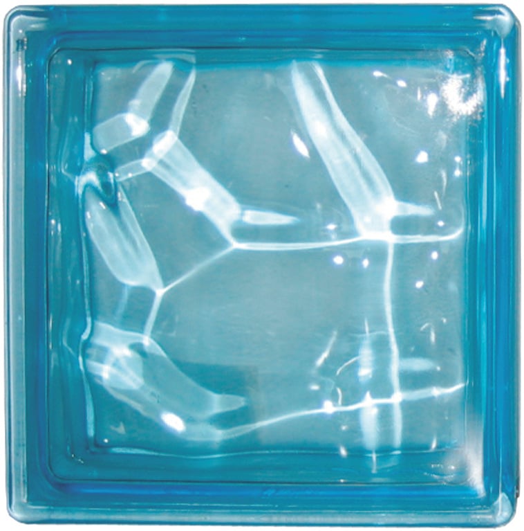 BRIQUE DE VERRE ONDULÉE BLEU CIEL 19x19x8 cm