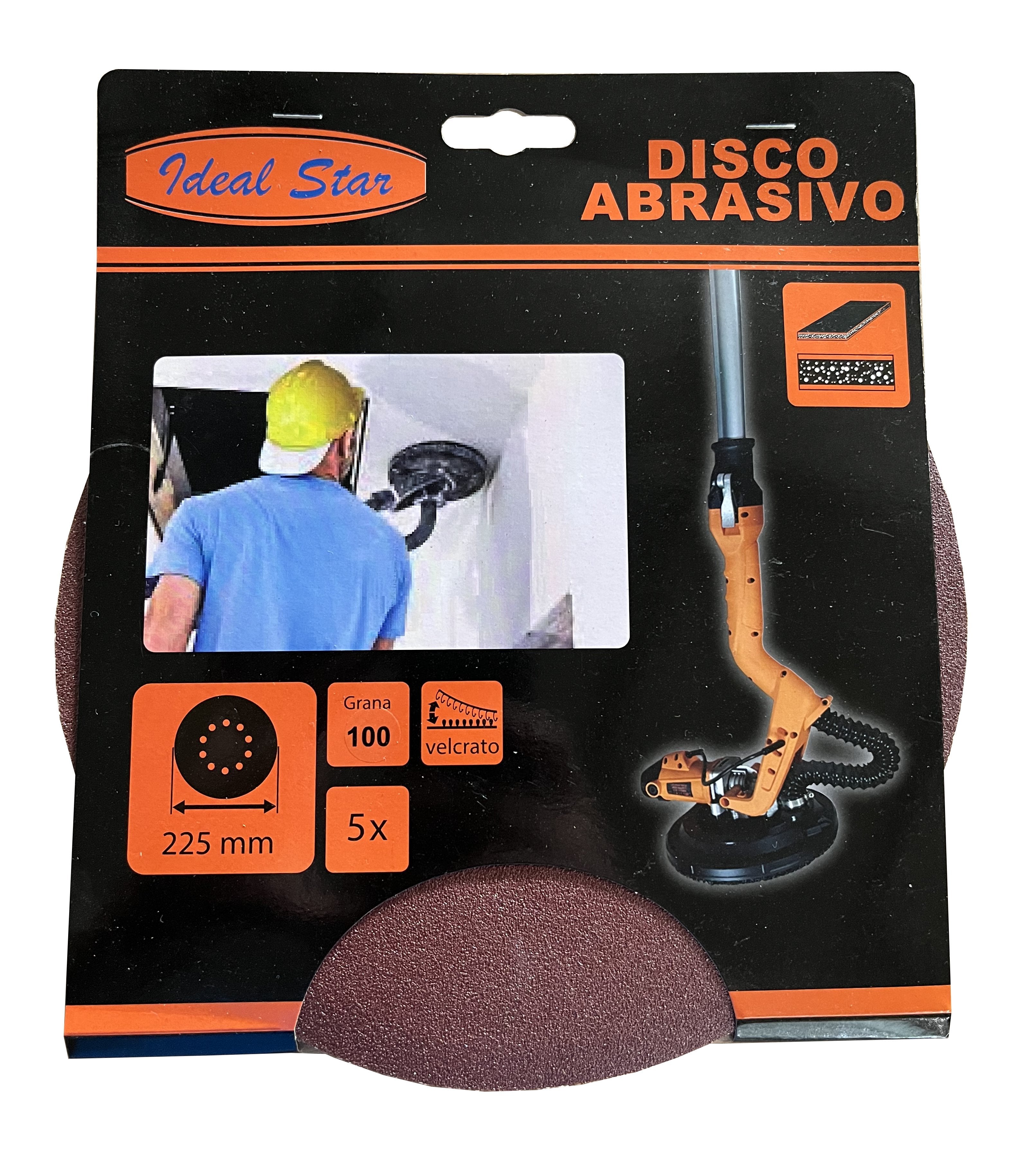 DISCO ABRASIVO VELCRATO PER LEVIGATRICE IDEAL STAR Ø 225 Grana 120 - Confezione 5 pezzi