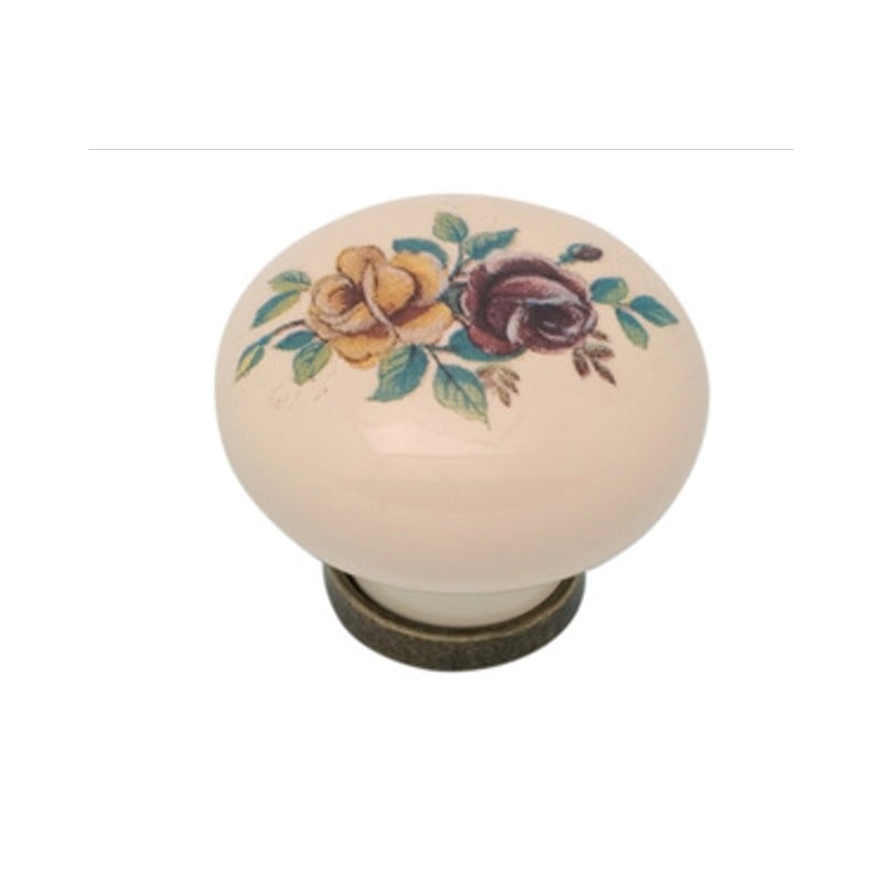BOUTON DE MEUBLE EN CÉRAMIQUE « P04 » Ø 31 mm - Ivoire décor 01