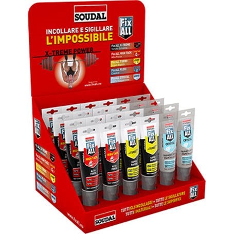 PRÉSENTOIR DE COMPTOIR POUR MASTIC 'FIX ALL' TUBE VIDE SOUDAL
