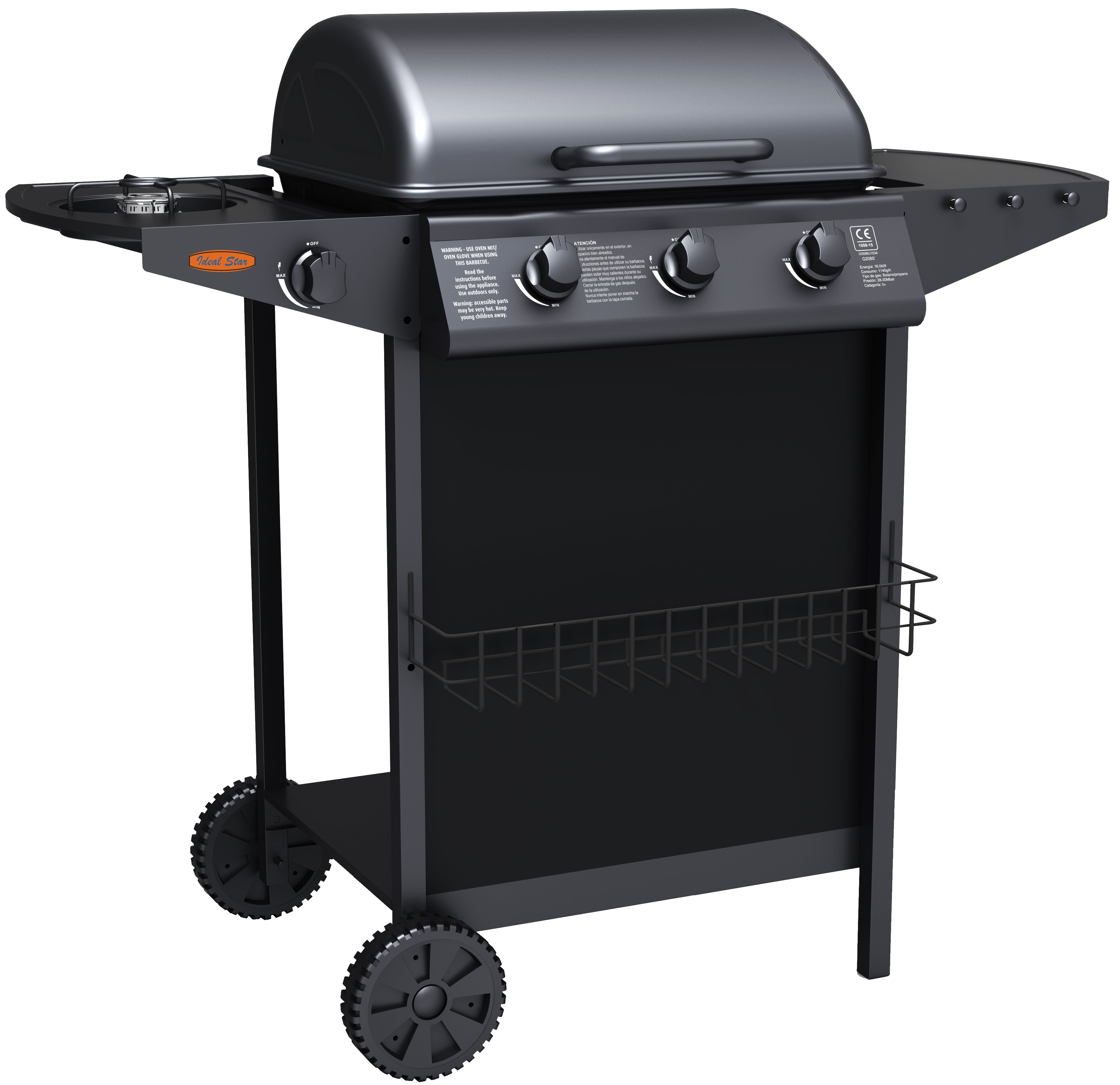 BARBECUE A GAS TRE FUOCHI CON FORNELLONE CARDINALE  104x55,4x97,7h cm