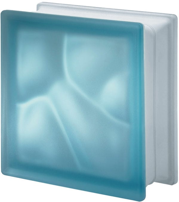 BRIQUE DE VERRE ONDULÉE BLEU CIEL SATINÉE 19x19x8 cm