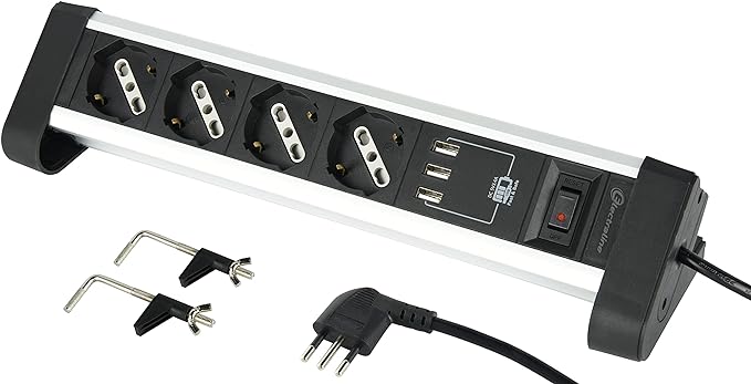 BLOC DE PRISE DE BUREAU AVEC INTERRUPTEUR 2 prises + 2 USB