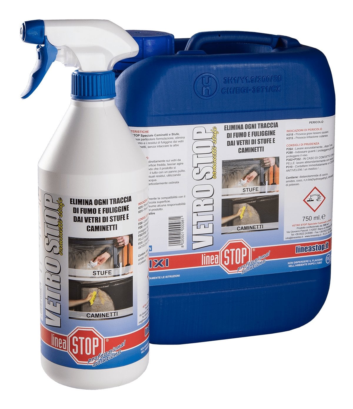 DETERGENTE PER VETRI CAMINETTI E STUFE 'VETRO STOP' 750 ml