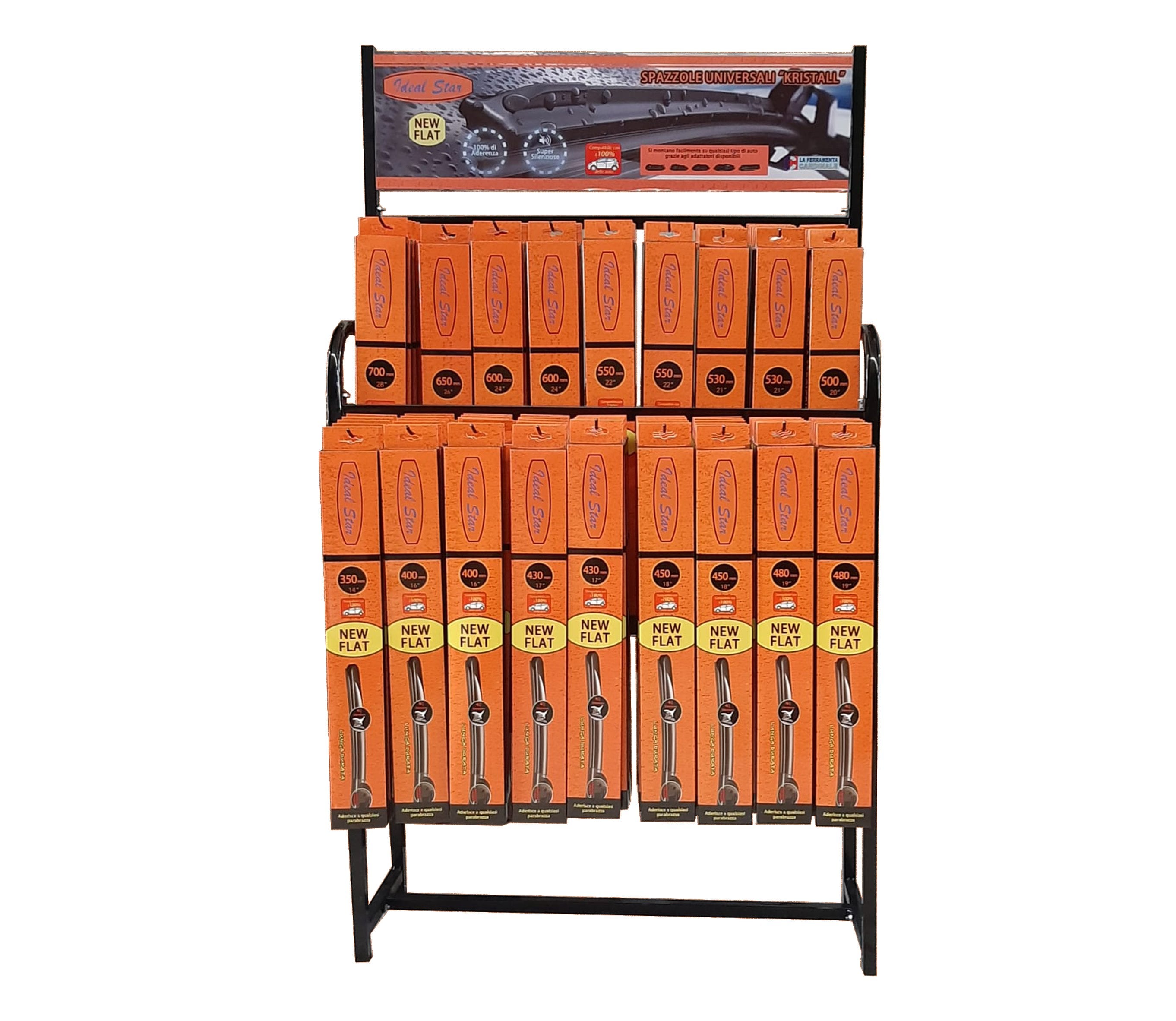 ESPOSITORE COMPLETO SPAZZOLE TERGICRISTALLO 'KRISTALL' CARDINALE  108 pezzi - 18 ganci da 6 pezzi