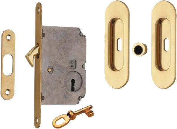 KIT POUR PORTES COULISSANTES AVEC CLÉ ET NICHE OVALE E50 - Chrome satiné