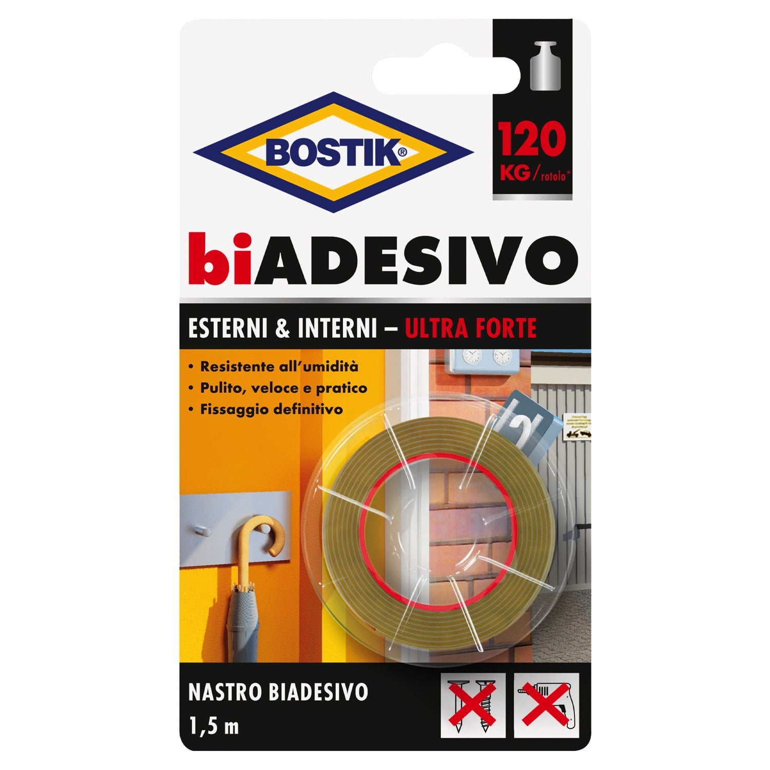 RUBAN ADHÉSIF DOUBLE FACE 'INTÉRIEUR & EXTÉRIEUR' BOSTIK 19 mm x 1,5 m