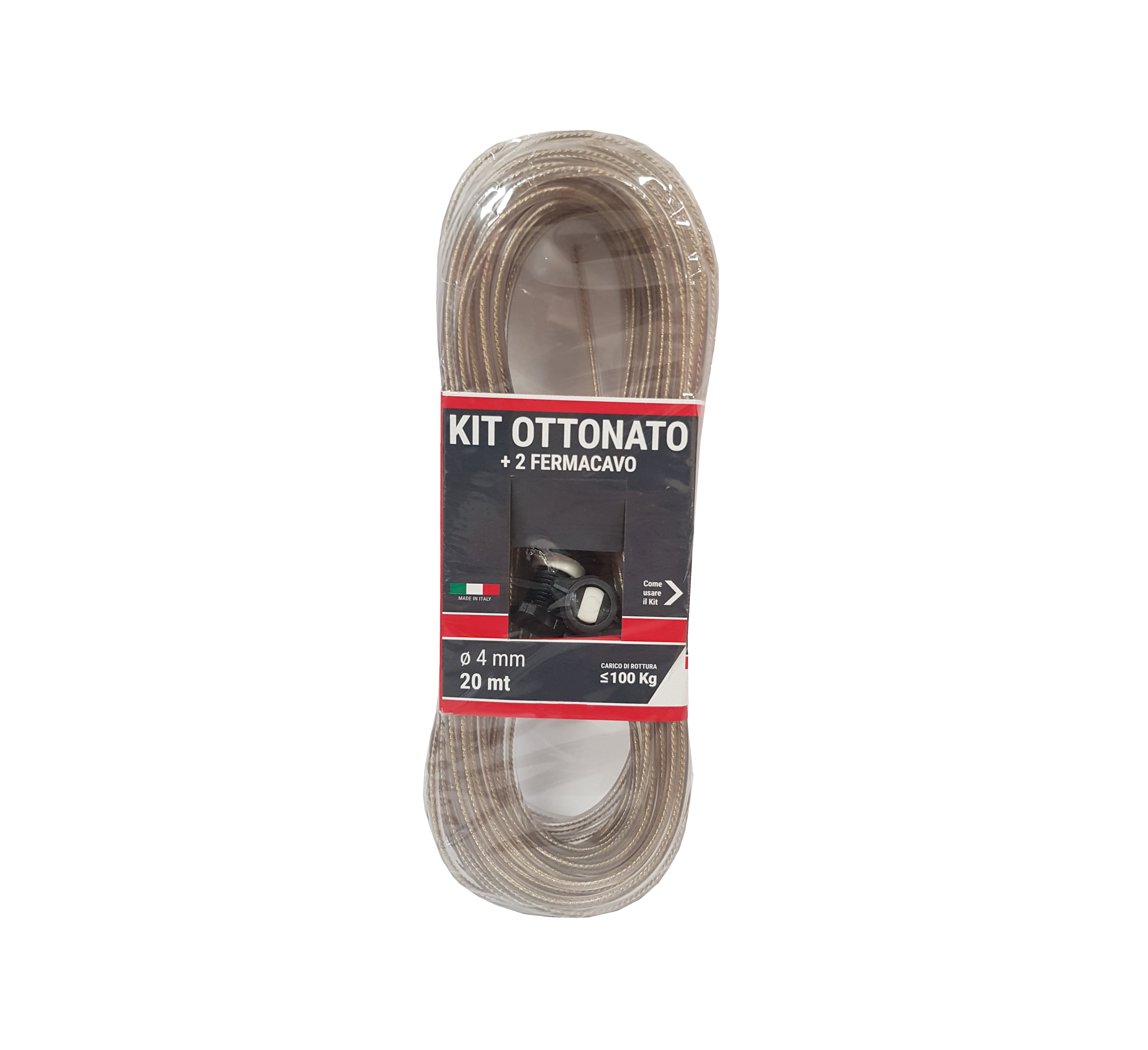 KIT CAVETTO STENDIBIANCHERIA MATASSA  Ø 4 mm - 20 mt - con due fermacavi