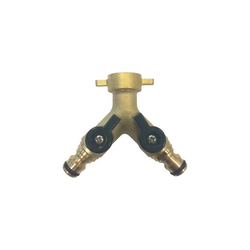 PRISE ROBINET EN LAITON DOUBLE SORTIE AVEC RACCORDS RAPIDES 3/4"