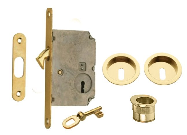 KIT PER PORTE SCORREVOLI CON CHIAVE E NICCHIA TONDA E50 -  Cromo satinato