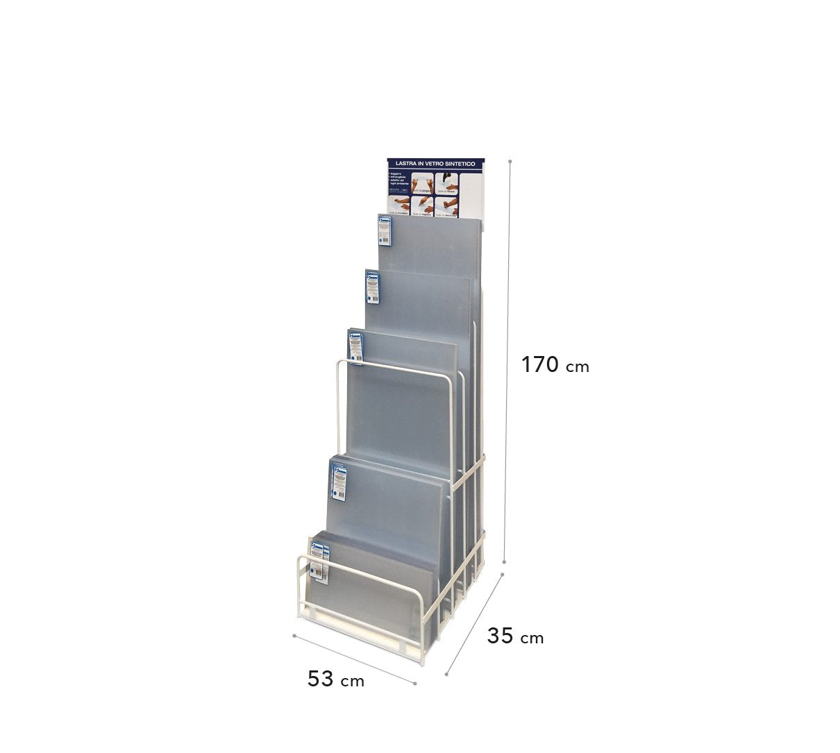ESPOSITORE MINI PER VETRO SINTETICO cm 53x29x130h - 75 pezzi