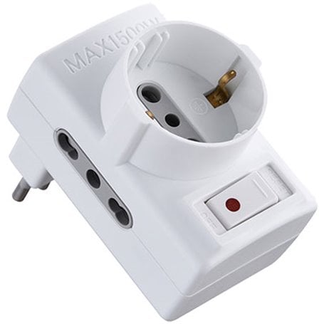 ADATTATORE TRIPLO C/INTERRUTTORE SOVRACCARICO 16A 2P+T - presa 10/16A 2P+T - Colore Bianco