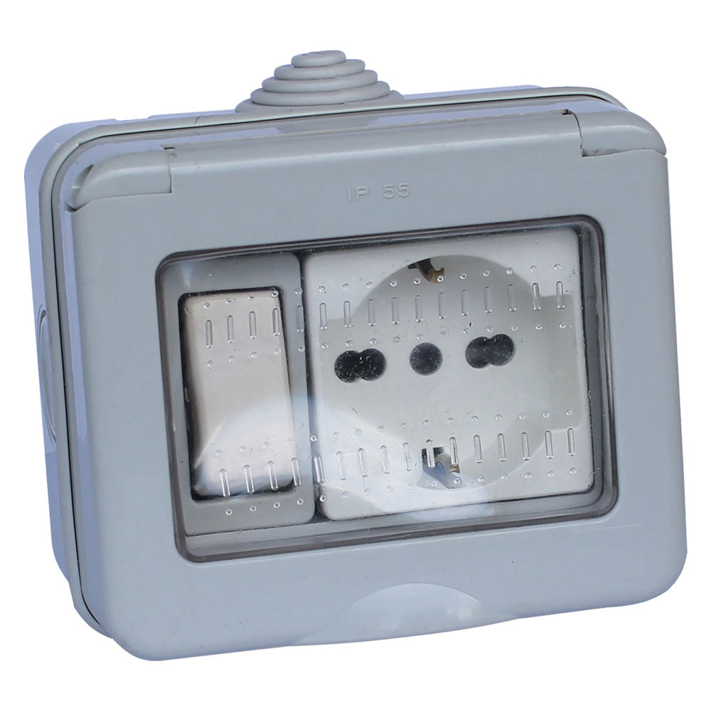 BOÎTIER EXTERNE INTERRUPTEUR + PRISE / SCHUKO 1 va-et-vient + 1 prise bipolaire 10/16A / schuko