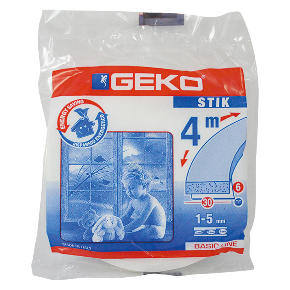ZUGLUFTSTOPPER AUS SCHAUMSTOFF FÜR TÜREN UND FENSTER „STIK“ 20 mm x 4 m – weiß