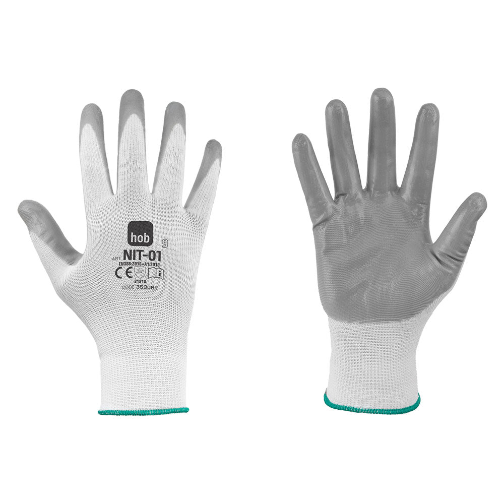 GANTS NITRILE/POLYESTER 'NIT-01 HOB SPECIAL' Taille 9 - couleur blanc/gris