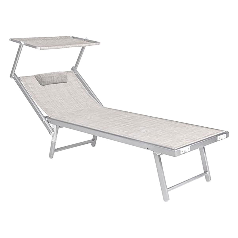 LETTINO SPIAGGIA CON PARASOLE 'BUDELLI' cm. 188 x 67 x h.38 - colore tortora