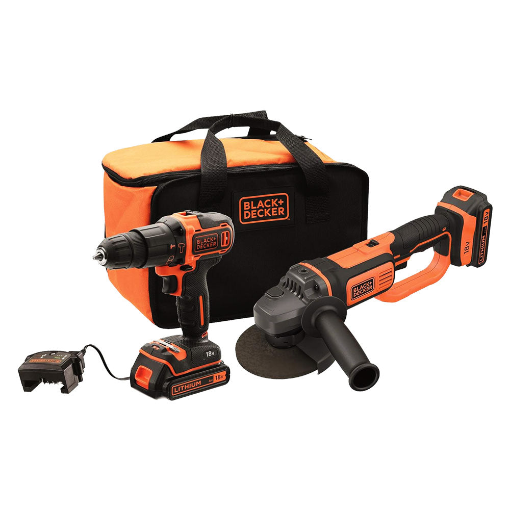 TRAPANO AVVITATORE A BATTERIA CON PERCUSSIONE + SMERIGLIATRICE IN SET 'BCK24D2S-QW'  18V - 2 ah Litio